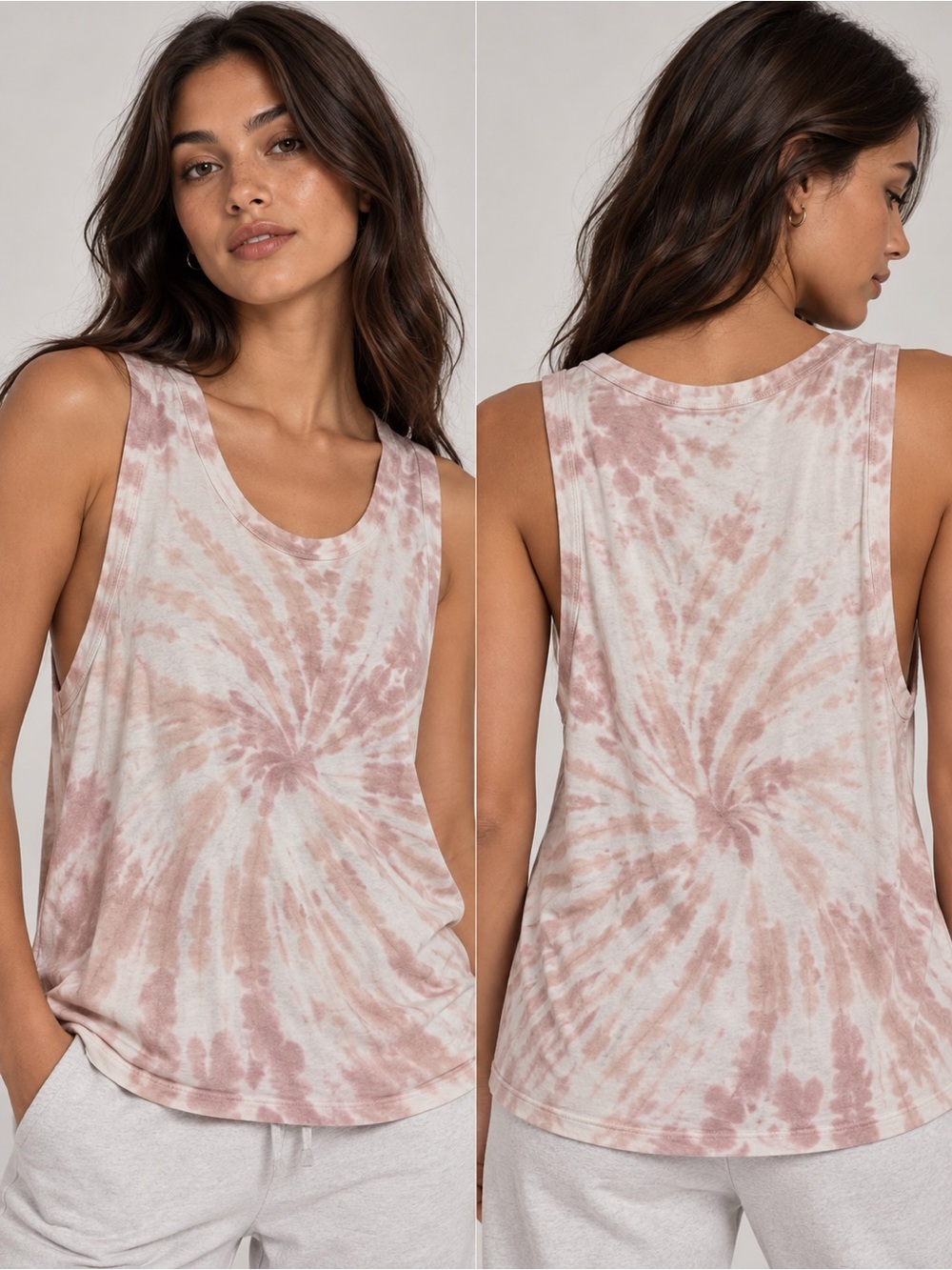 All Saints Dusty Pink and White Spiral Tie-Dye Scoop Tank